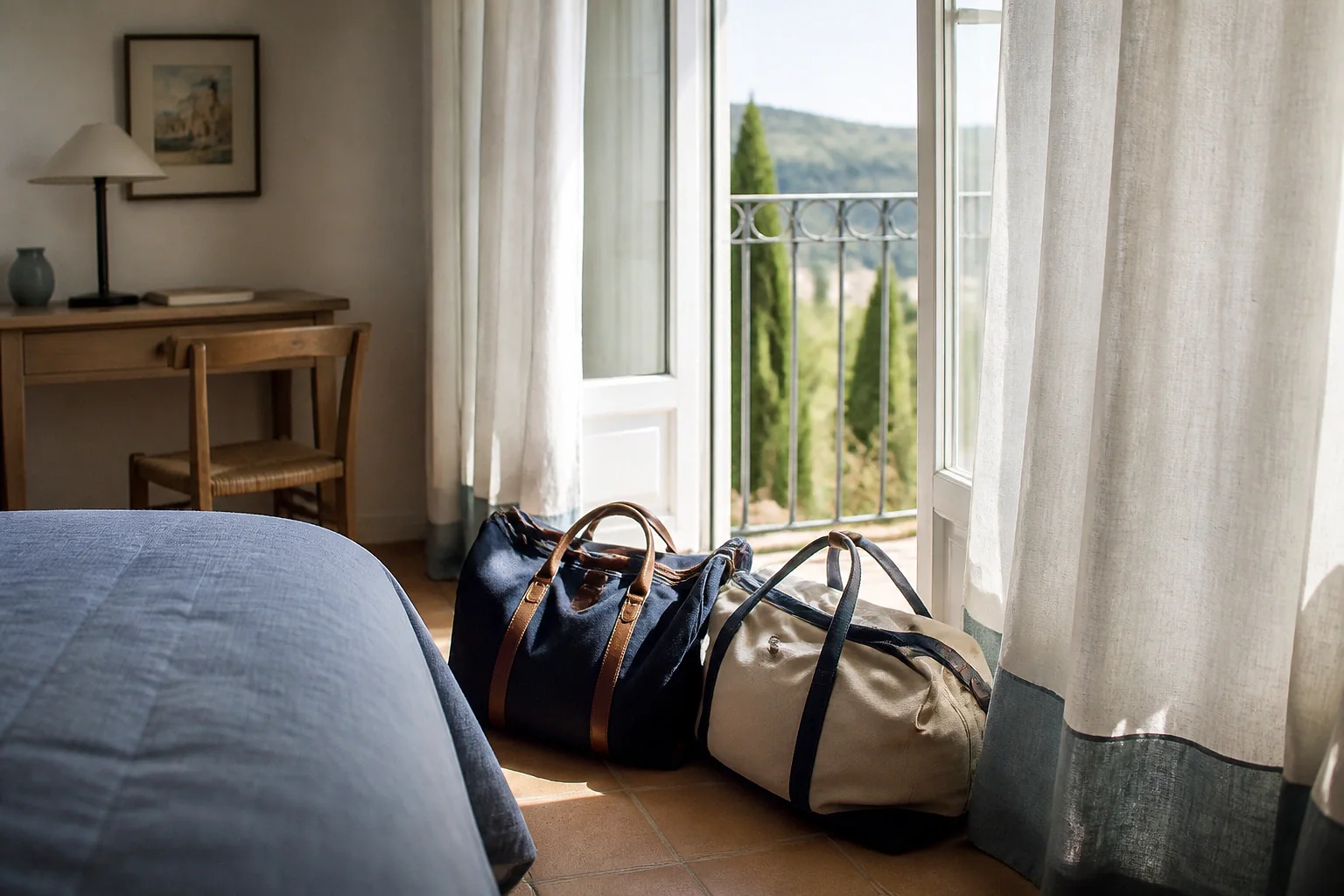 Bagages et hébergement pour un voyage de noces — illustration générée par IA