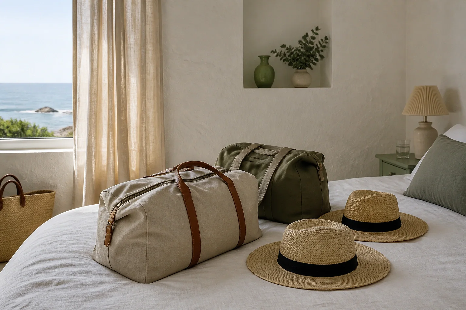 Bagages et hébergement pour un voyage de noces — illustration générée par IA