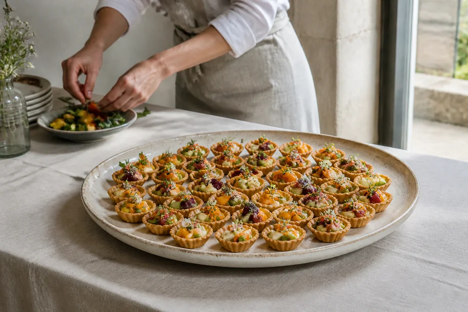 Préparations salées pour un cocktail de mariage — illustration générée par IA