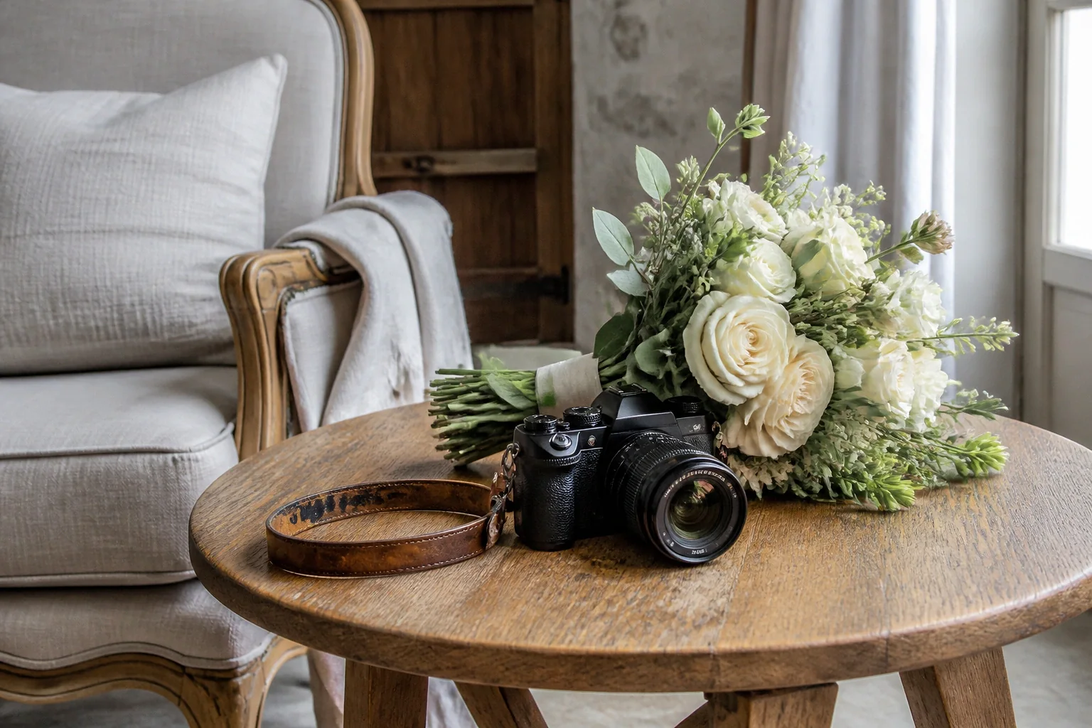 Appareil photo et accessoires de reportage de mariage — illustration générée par IA