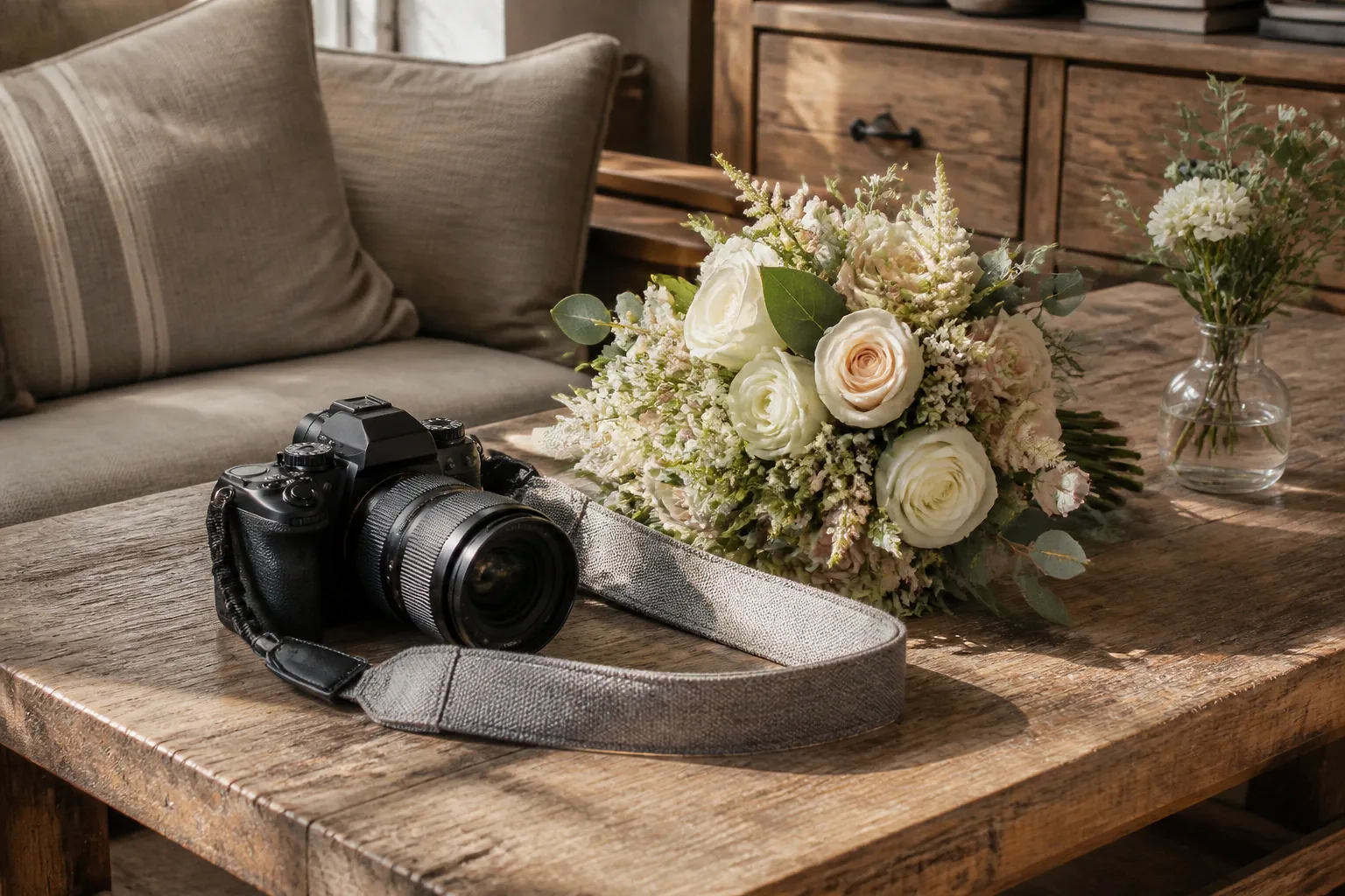 Appareil photo et accessoires de reportage de mariage — illustration générée par IA