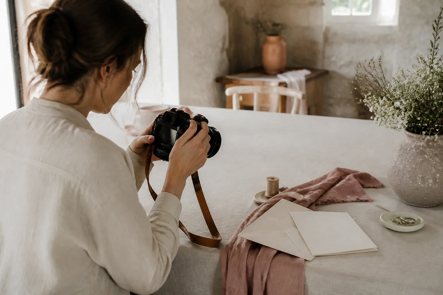 Appareil photo et accessoires de reportage de mariage — illustration générée par IA