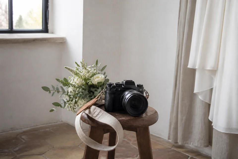 Appareil photo et accessoires de reportage de mariage — illustration générée par IA