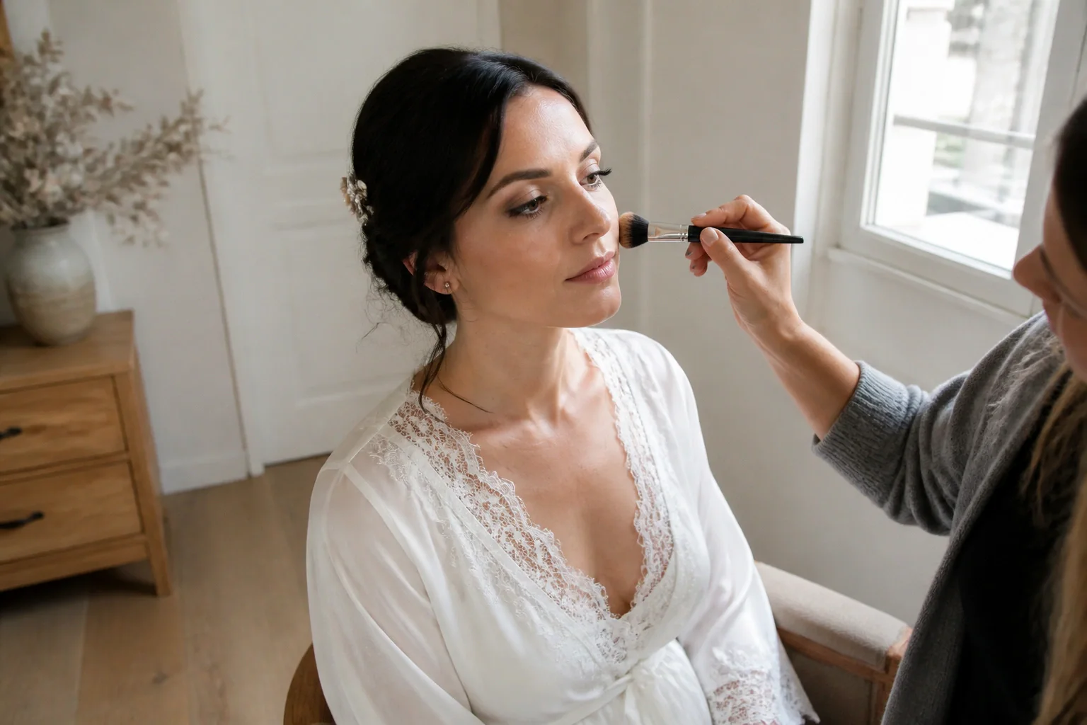 Préparation d’un maquillage de mariage — illustration générée par IA