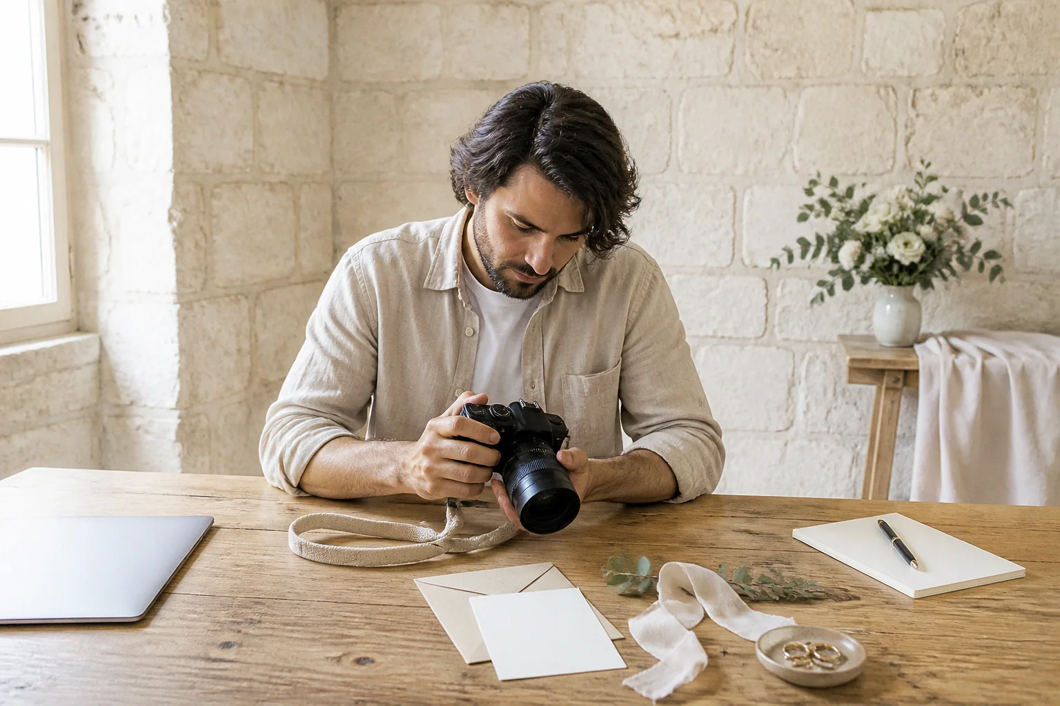 Appareil photo et accessoires de reportage de mariage — illustration générée par IA