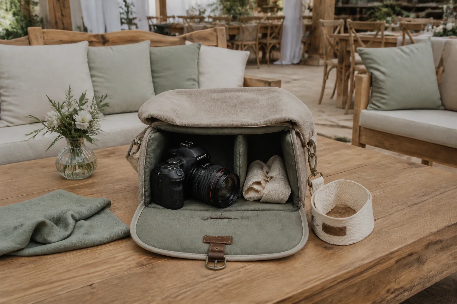Appareil photo et accessoires de reportage de mariage — illustration générée par IA