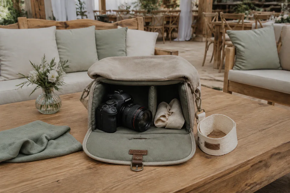 Appareil photo et accessoires de reportage de mariage — illustration générée par IA