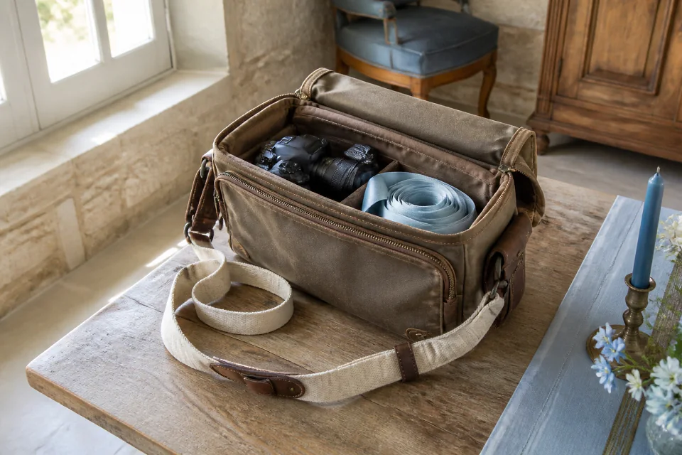 Appareil photo et accessoires de reportage de mariage — illustration générée par IA