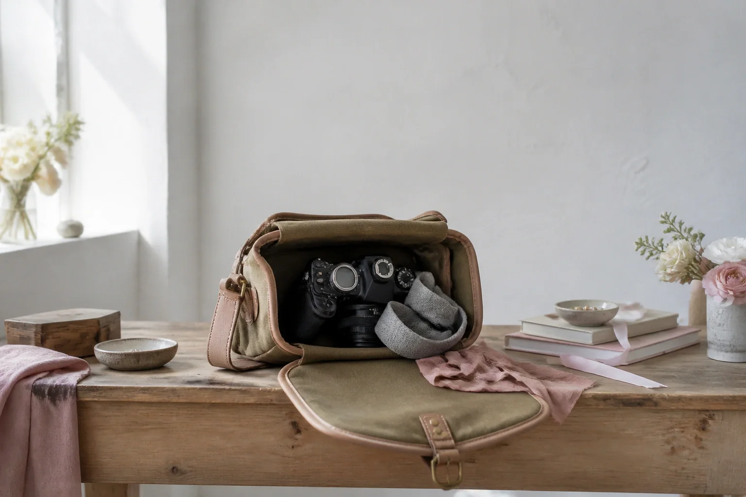 Appareil photo et accessoires de reportage de mariage — illustration générée par IA