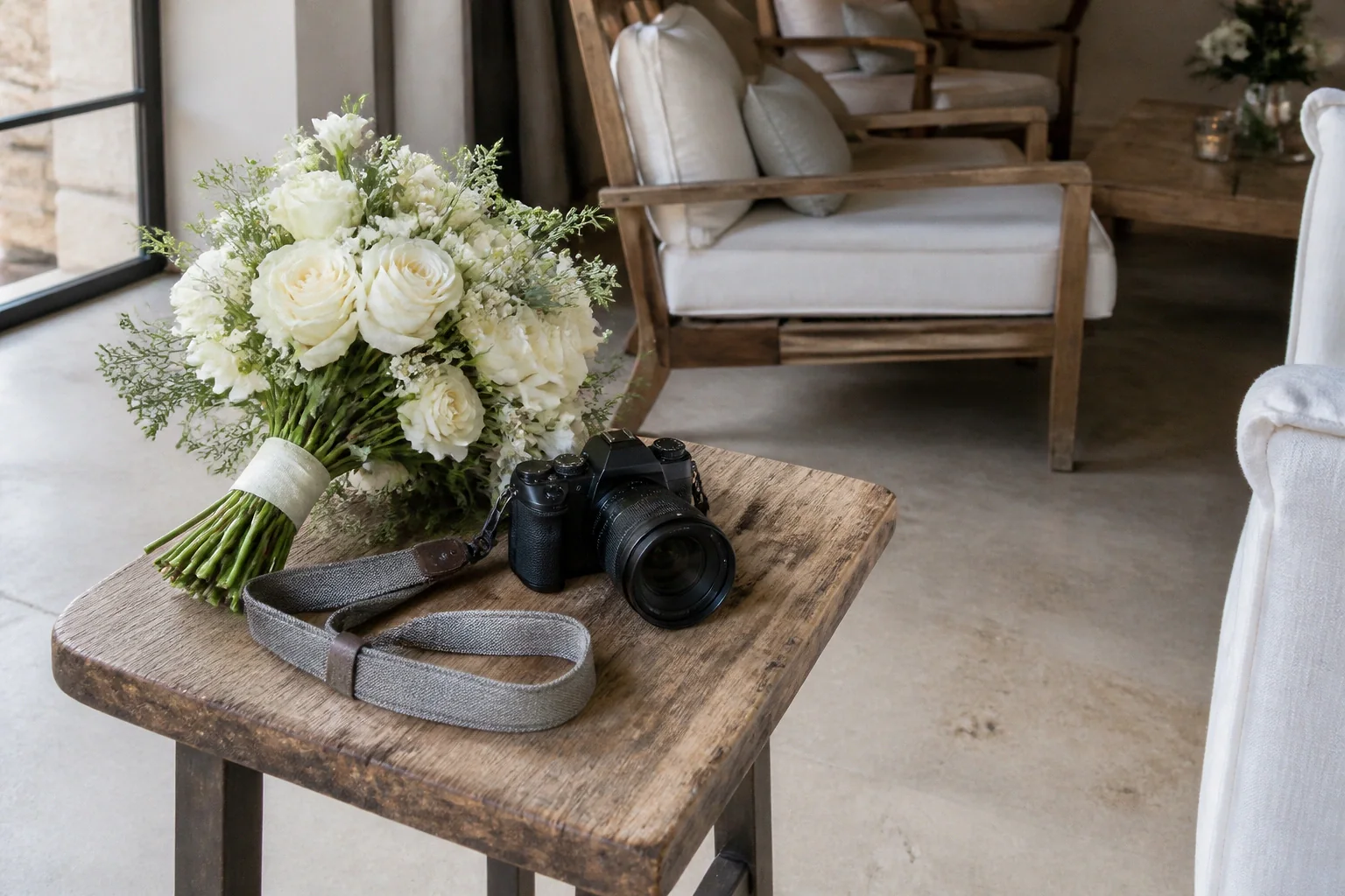 Appareil photo et accessoires de reportage de mariage — illustration générée par IA