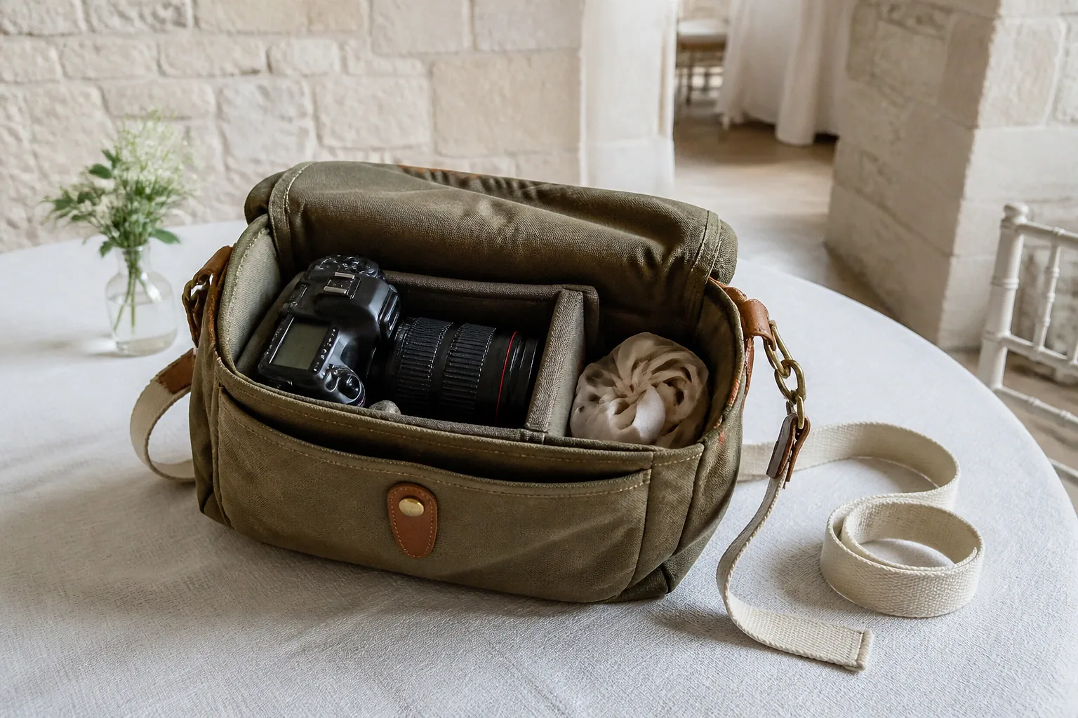 Appareil photo et accessoires de reportage de mariage — illustration générée par IA