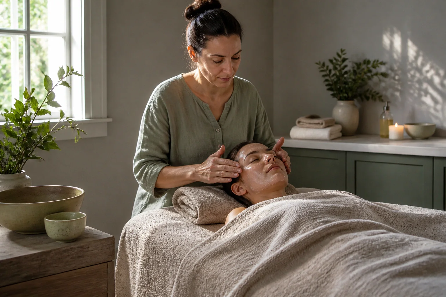 Préparation de soins esthétiques avant un mariage — illustration générée par IA