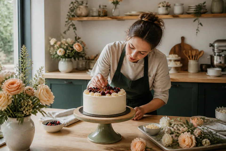Gâteau de mariage préparé dans un atelier — illustration générée par IA