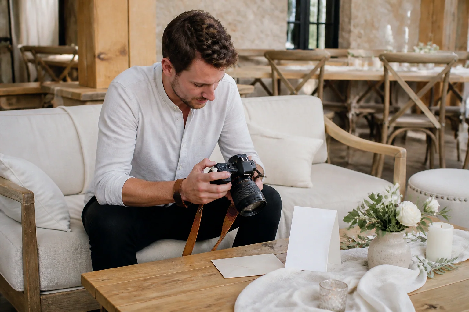 Appareil photo et accessoires de reportage de mariage — illustration générée par IA