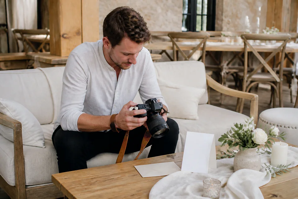 Appareil photo et accessoires de reportage de mariage — illustration générée par IA