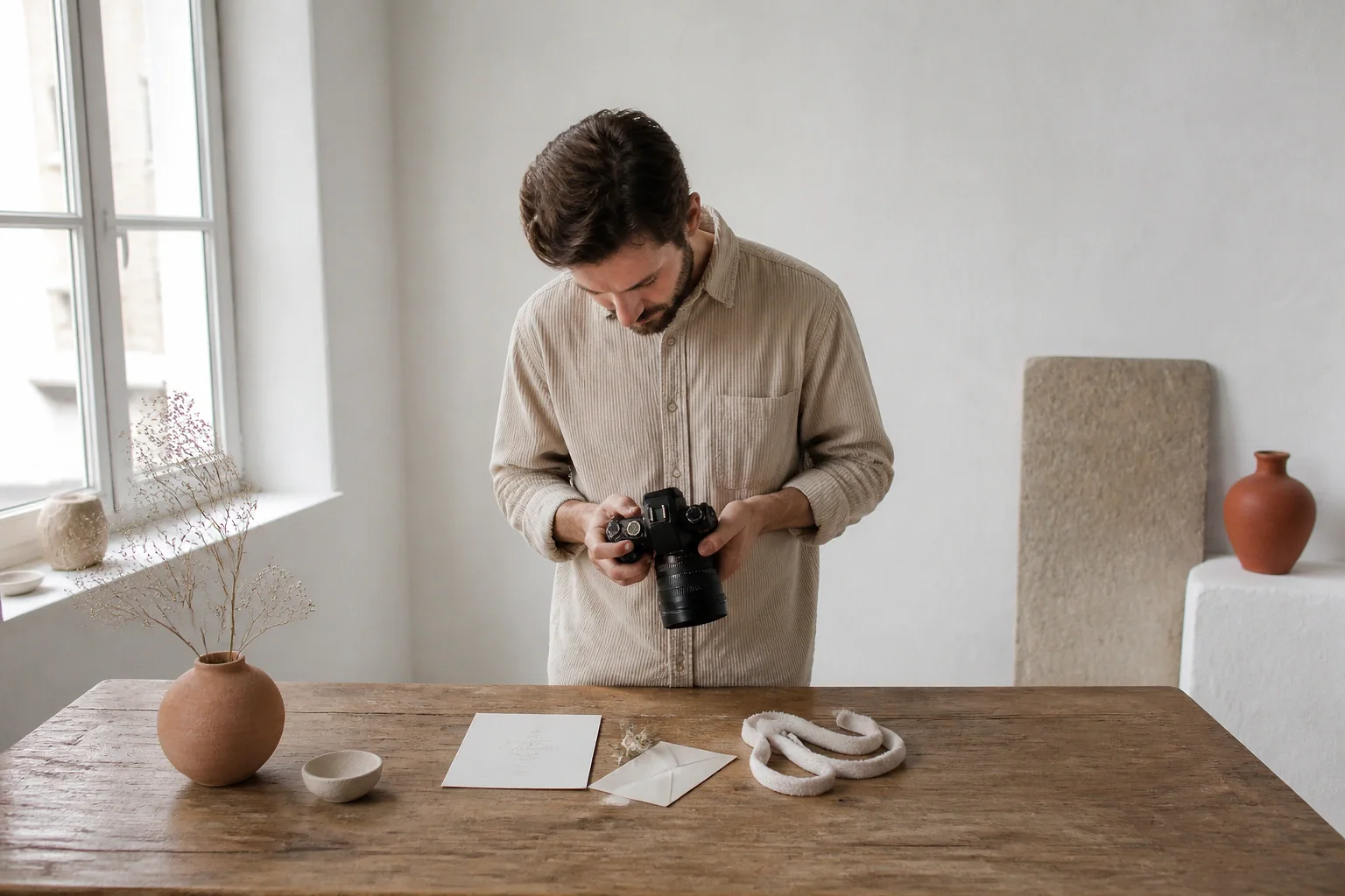Appareil photo et accessoires de reportage de mariage — illustration générée par IA