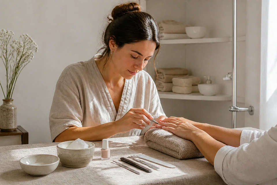 Préparation de soins esthétiques avant un mariage — illustration générée par IA