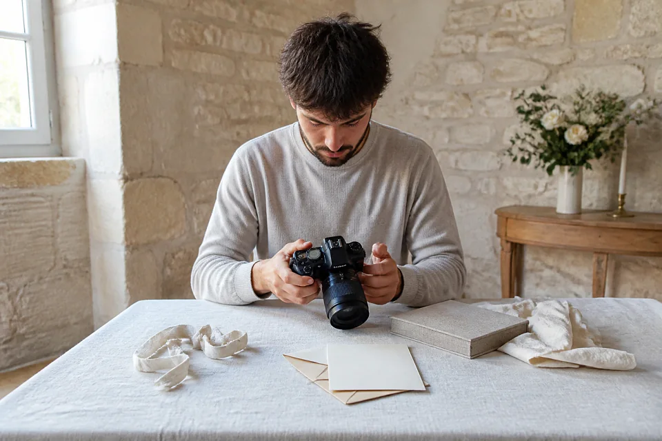 Appareil photo et accessoires de reportage de mariage — illustration générée par IA