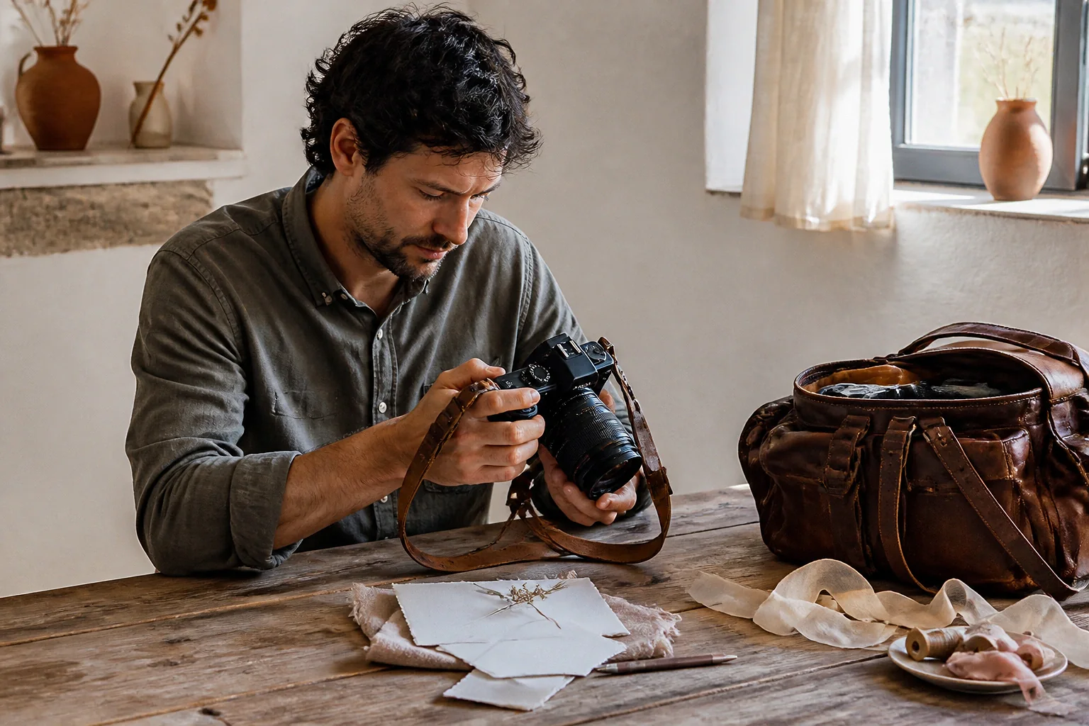 Appareil photo et accessoires de reportage de mariage — illustration générée par IA