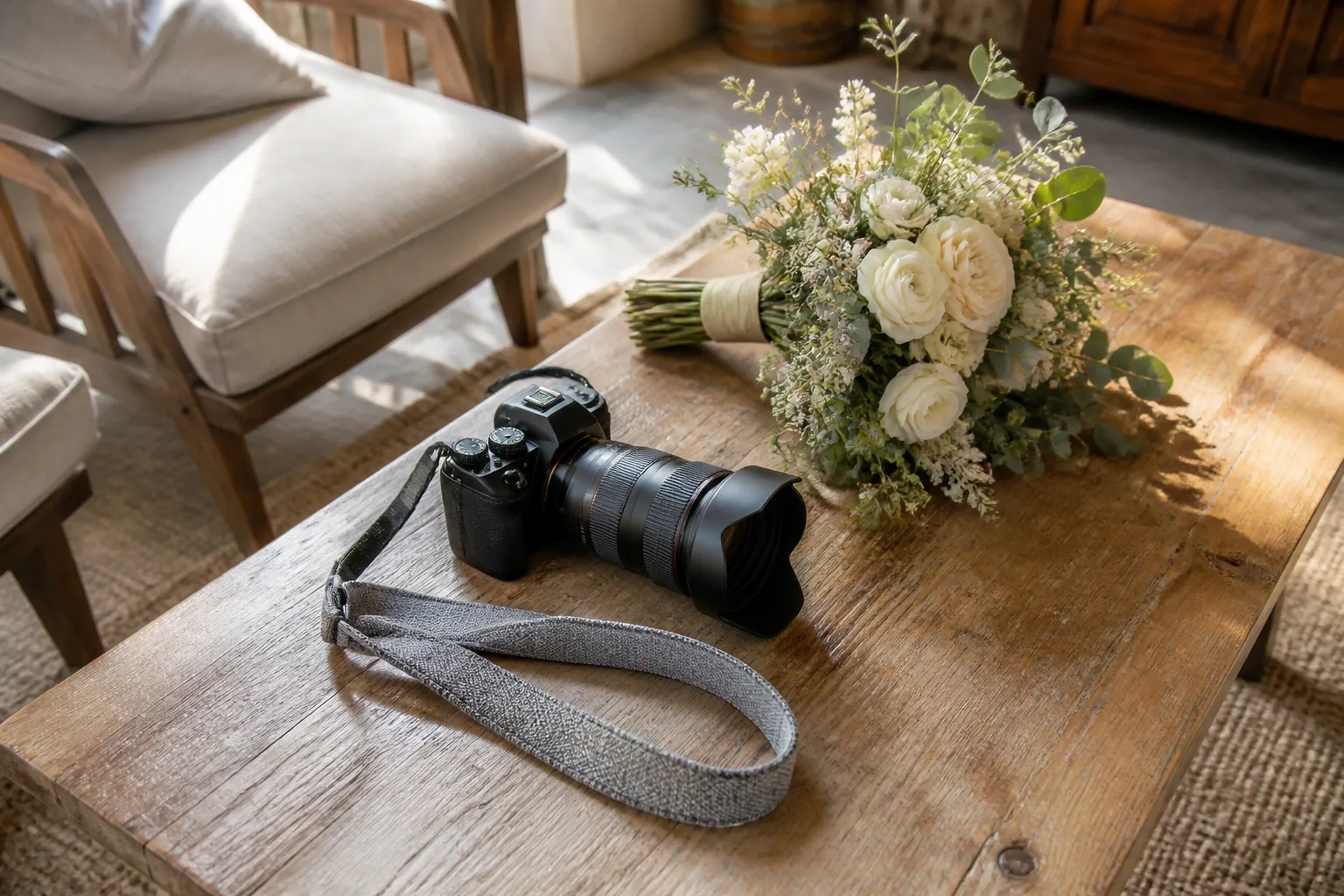 Appareil photo et accessoires de reportage de mariage — illustration générée par IA