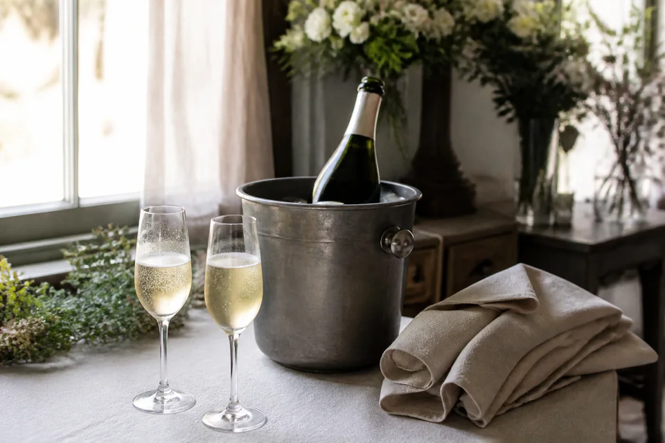 Sélection de boissons pour une réception de mariage — illustration générée par IA