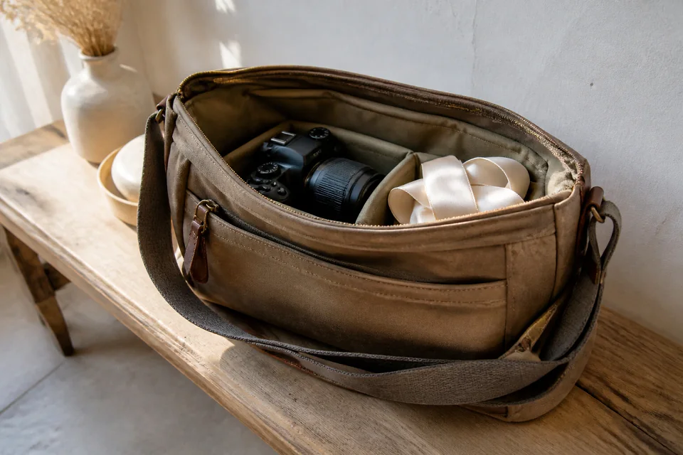 Appareil photo et accessoires de reportage de mariage — illustration générée par IA
