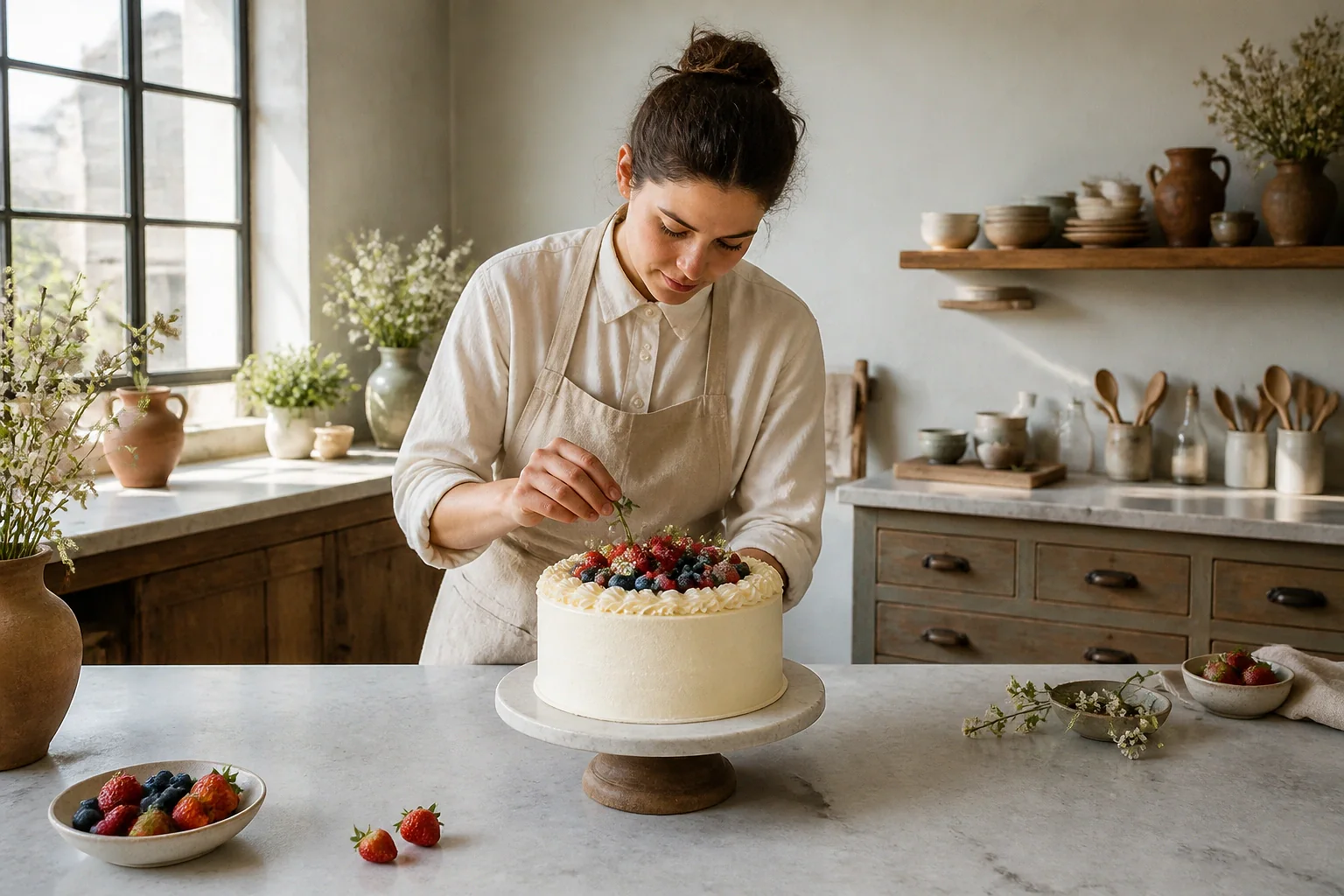 Gâteau de mariage préparé dans un atelier — illustration générée par IA