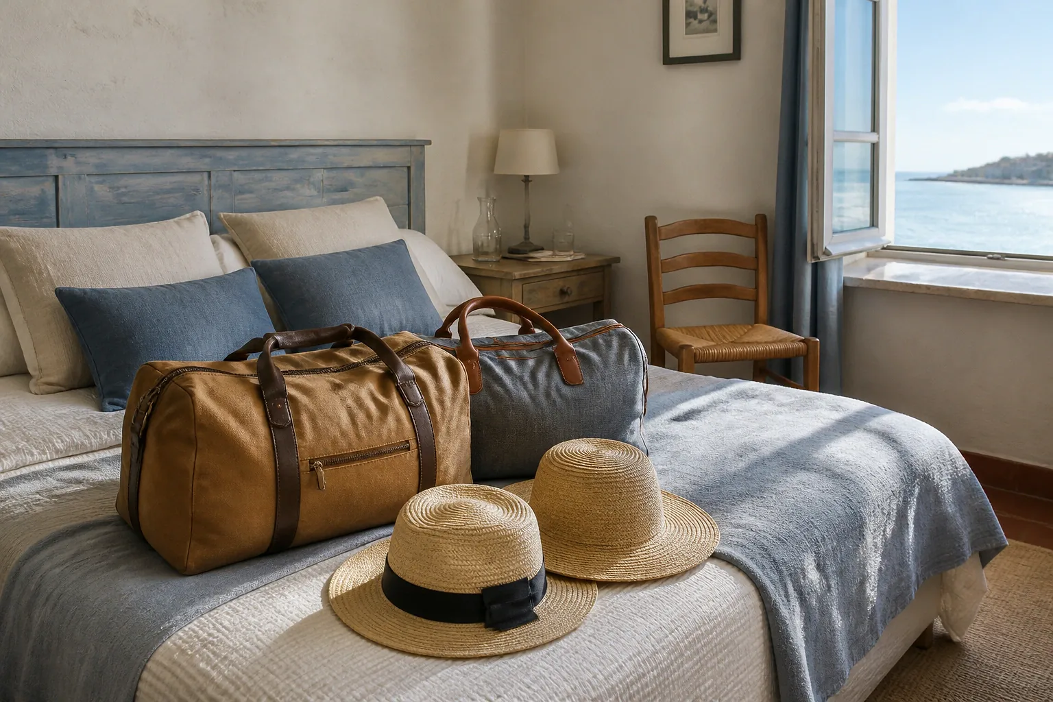 Bagages et hébergement pour un voyage de noces — illustration générée par IA