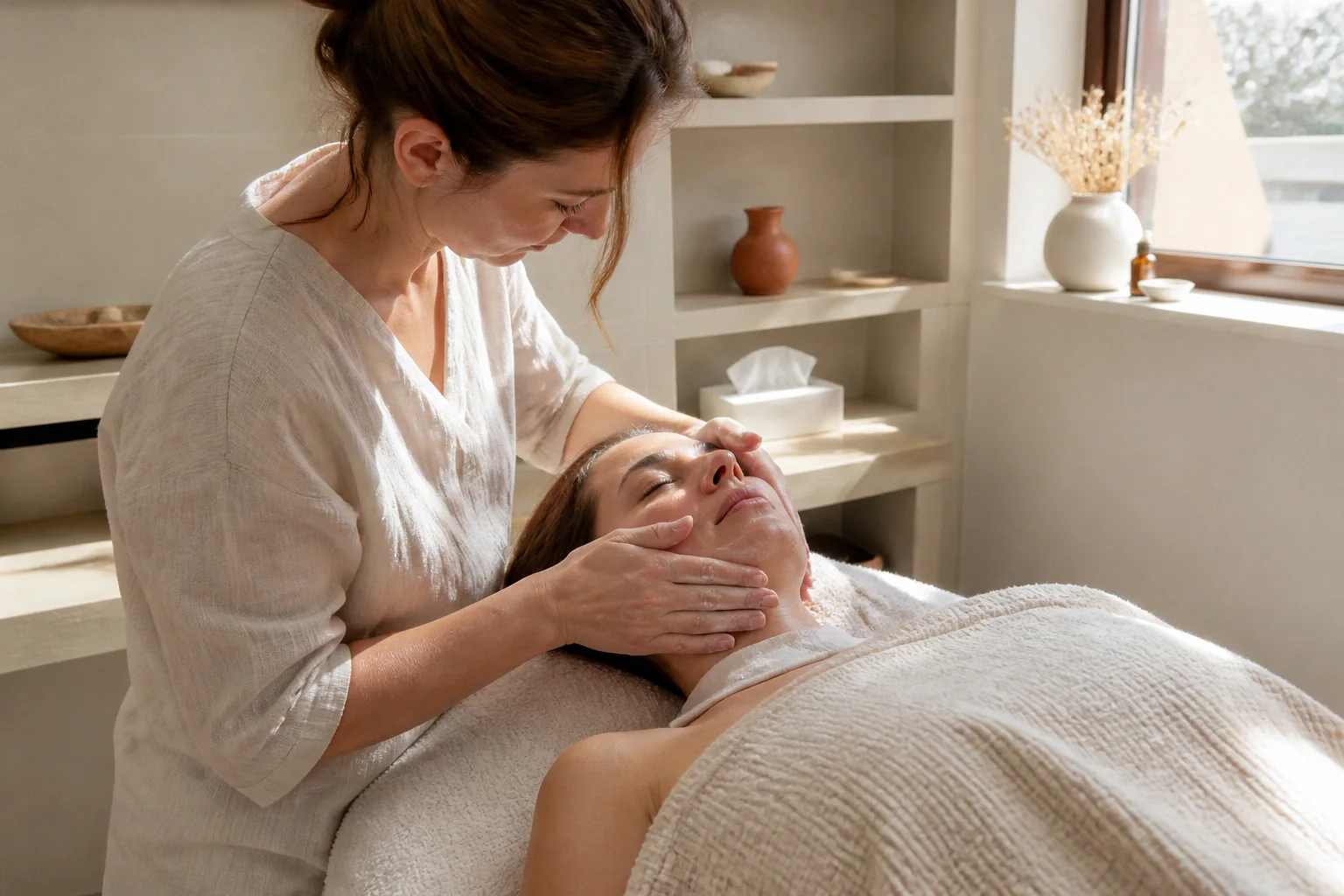 Préparation de soins esthétiques avant un mariage — illustration générée par IA