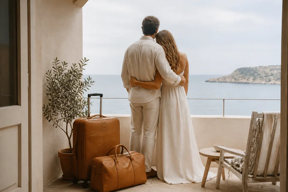 Bagages et hébergement pour un voyage de noces — illustration générée par IA