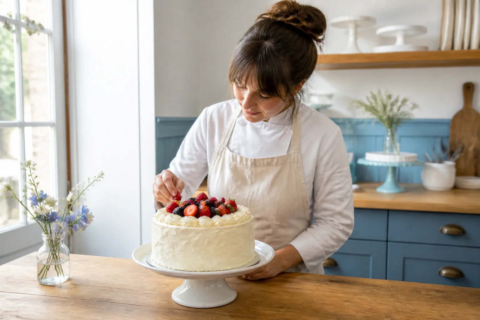 Gâteau de mariage préparé dans un atelier — illustration générée par IA