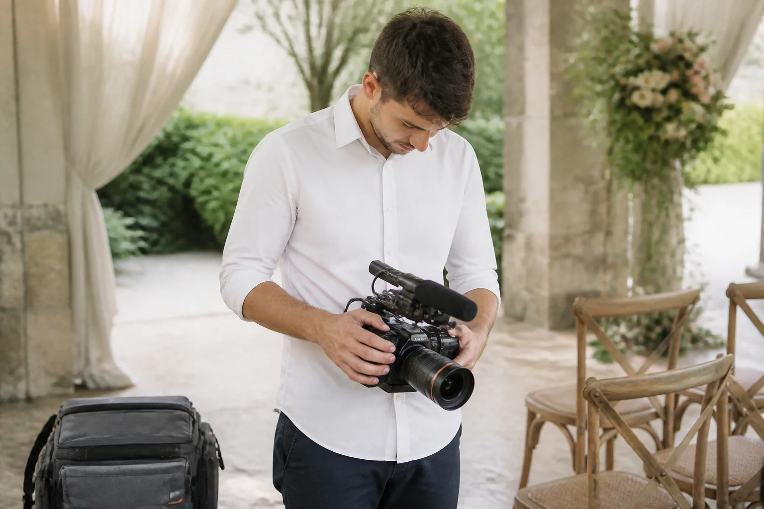 Matériel de tournage pour un film de mariage — illustration générée par IA
