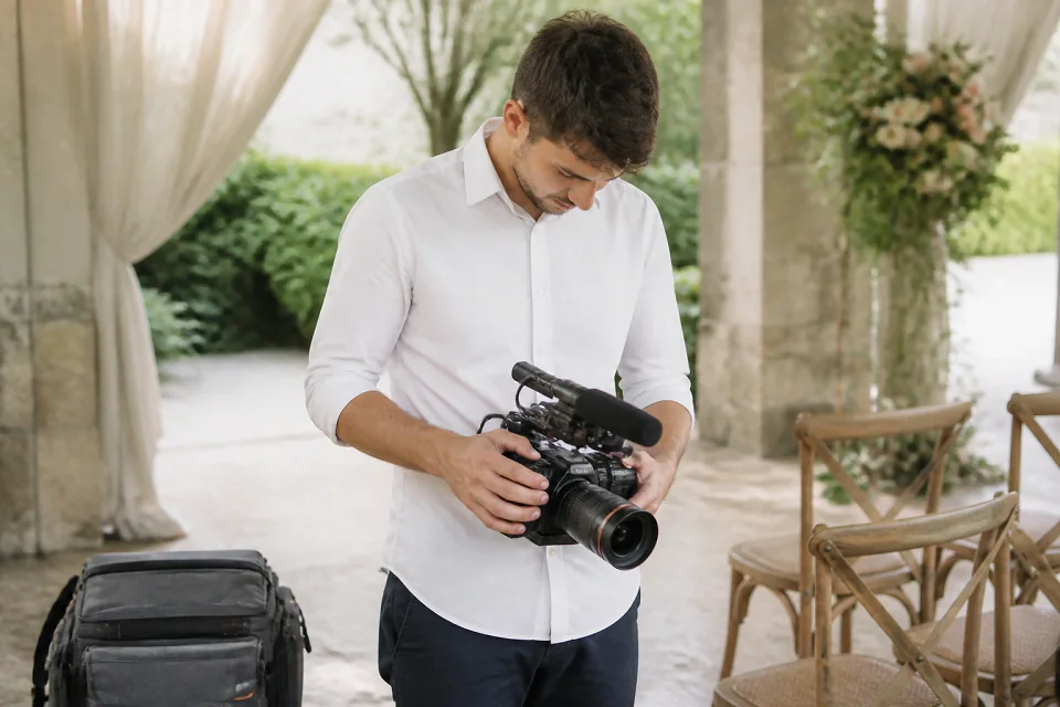 Matériel de tournage pour un film de mariage — illustration générée par IA