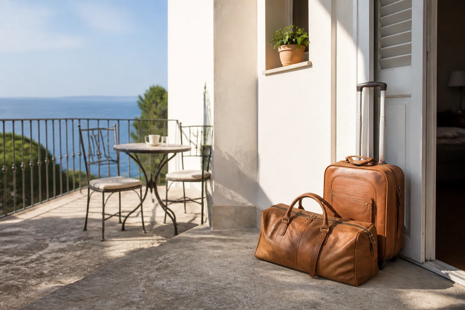 Bagages et hébergement pour un voyage de noces — illustration générée par IA