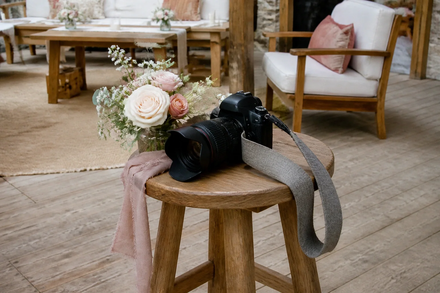 Appareil photo et accessoires de reportage de mariage — illustration générée par IA