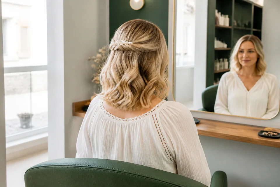 Coiffure de cérémonie vue pendant la préparation — illustration générée par IA