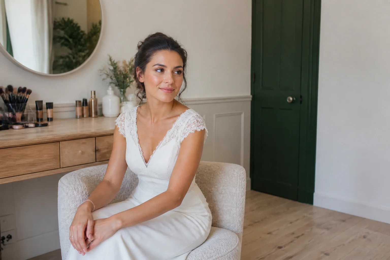 Préparation d’un maquillage de mariage — illustration générée par IA