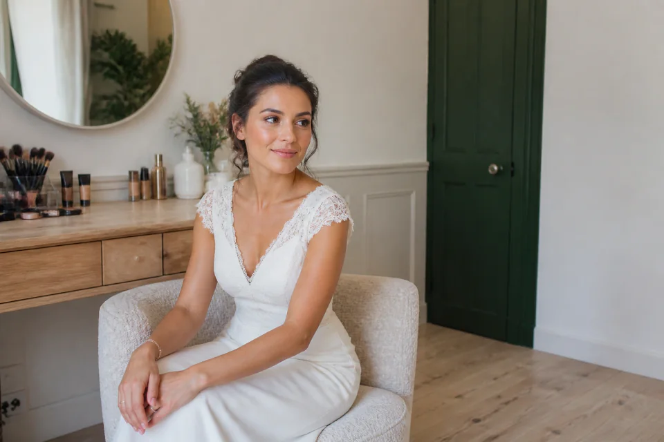 Préparation d’un maquillage de mariage — illustration générée par IA