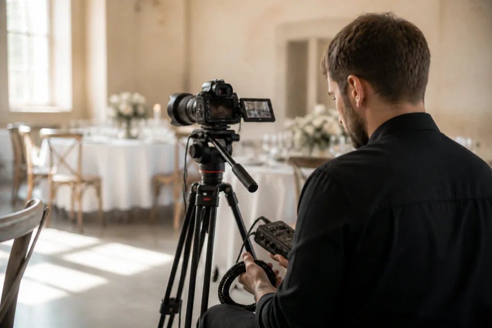 Matériel de tournage pour un film de mariage — illustration générée par IA