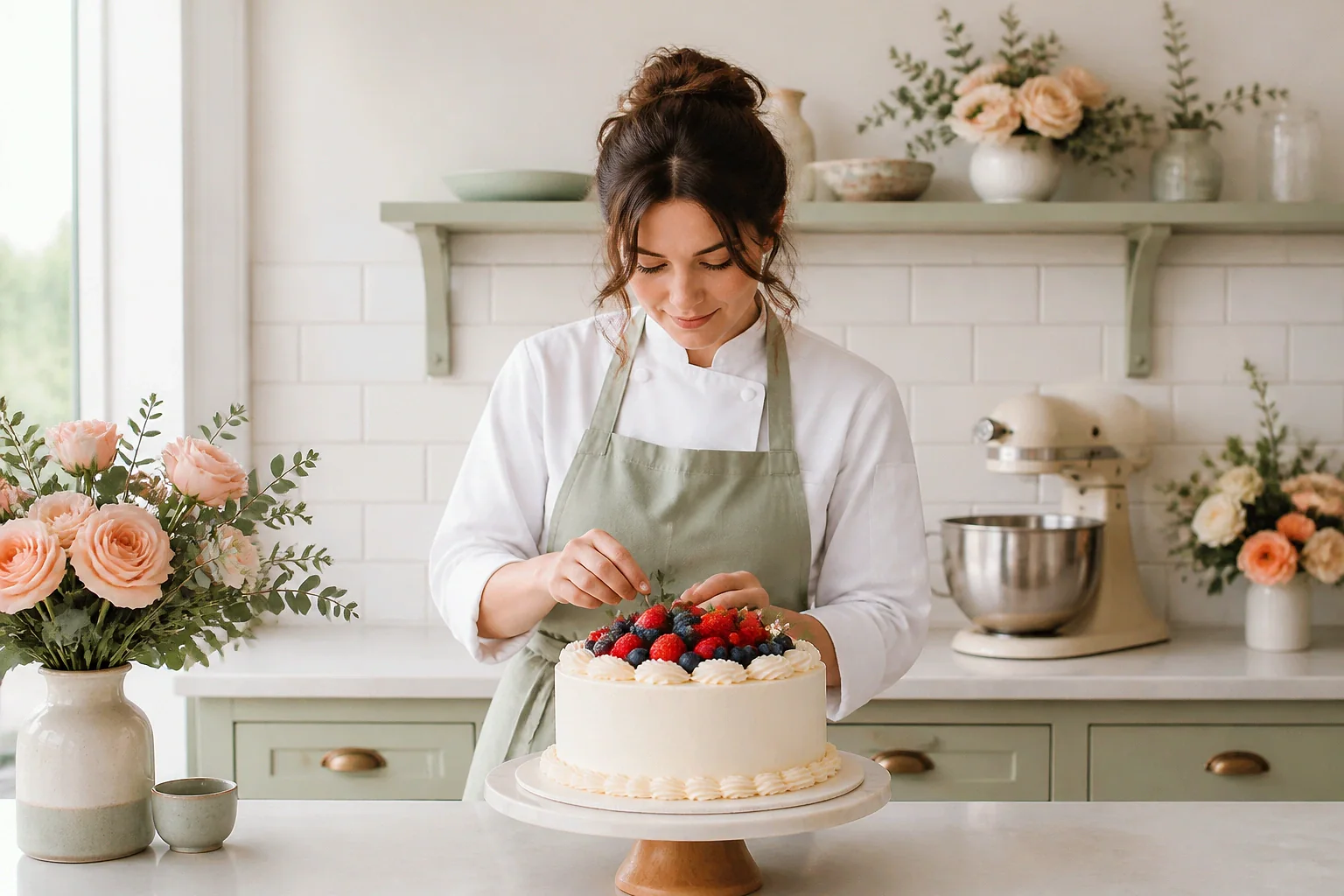 Gâteau de mariage préparé dans un atelier — illustration générée par IA