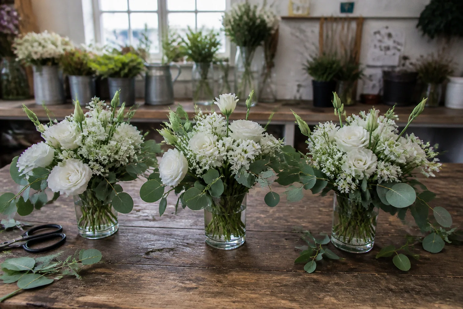 Préparation florale pour un mariage — illustration générée par IA