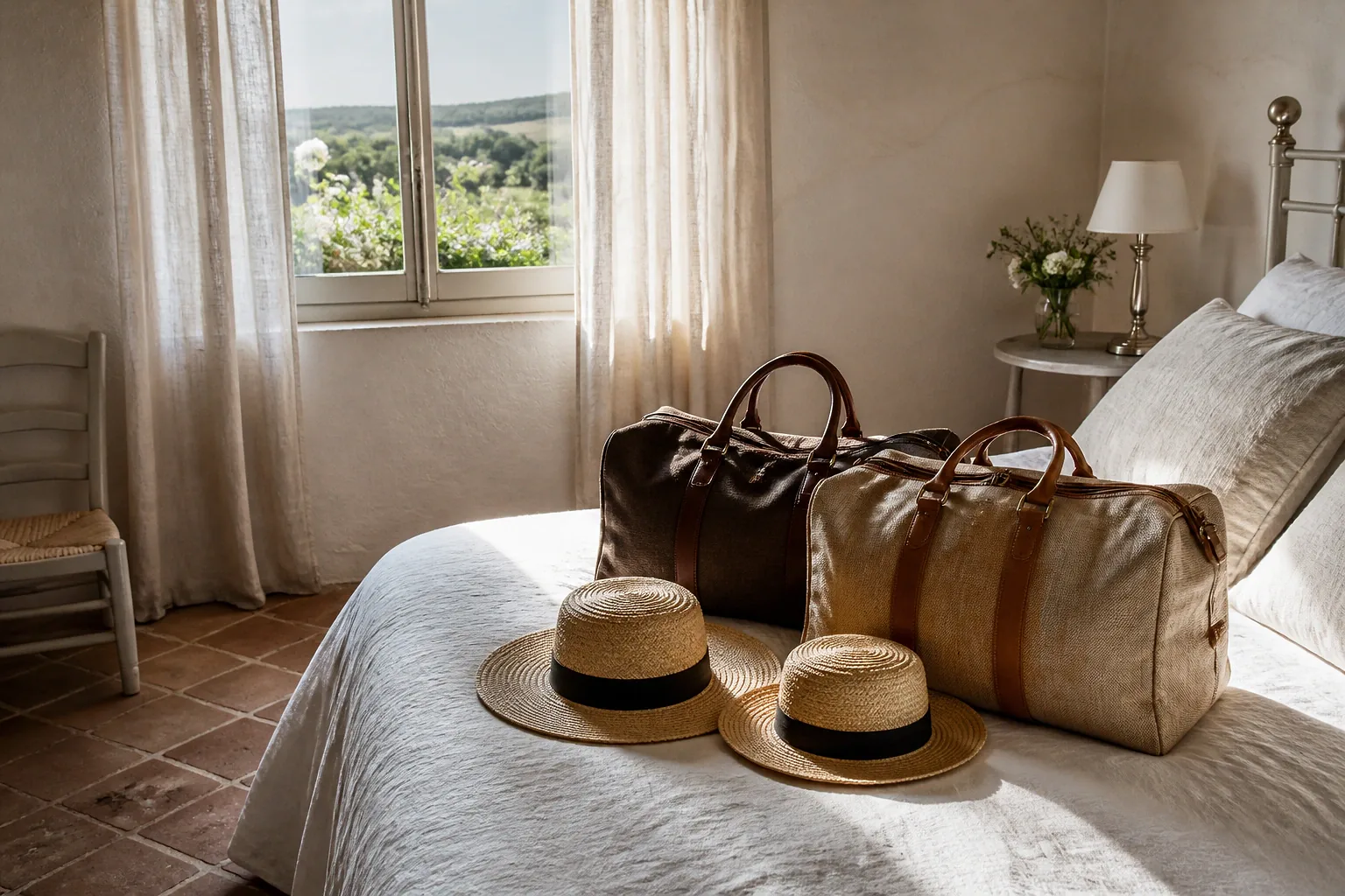 Bagages et hébergement pour un voyage de noces — illustration générée par IA