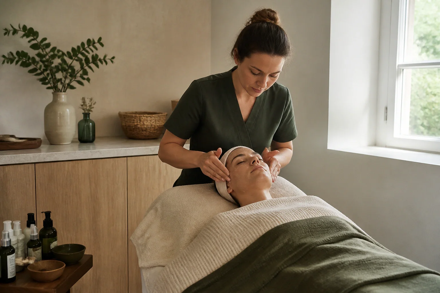 Préparation de soins esthétiques avant un mariage — illustration générée par IA