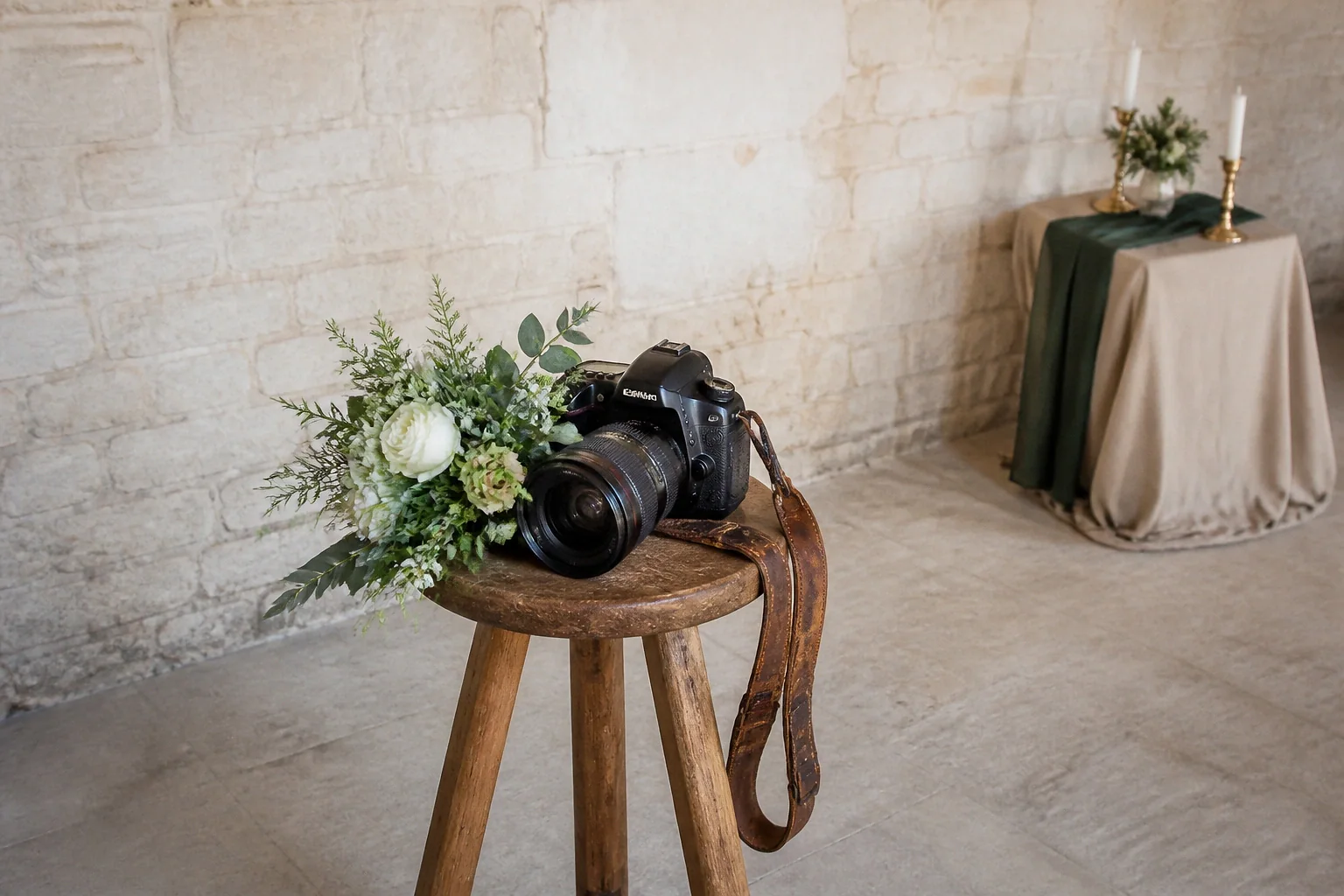 Appareil photo et accessoires de reportage de mariage — illustration générée par IA