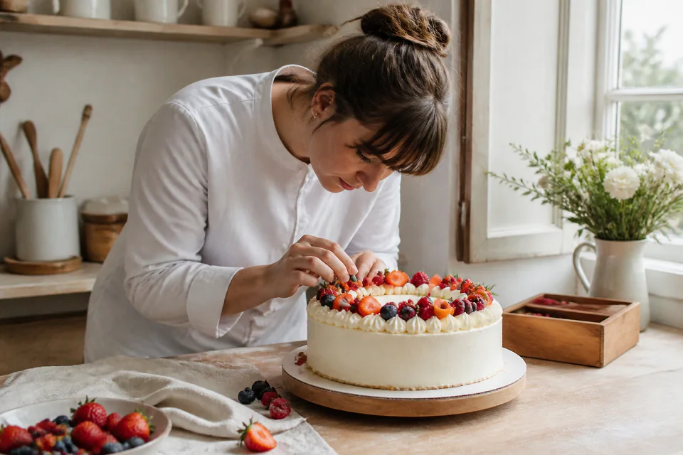 Gâteau de mariage préparé dans un atelier — illustration générée par IA