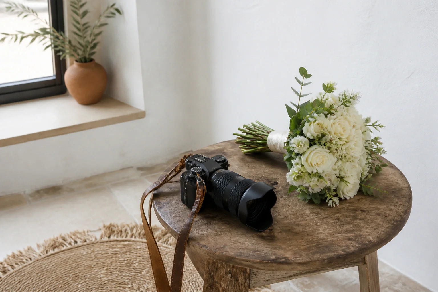 Appareil photo et accessoires de reportage de mariage — illustration générée par IA