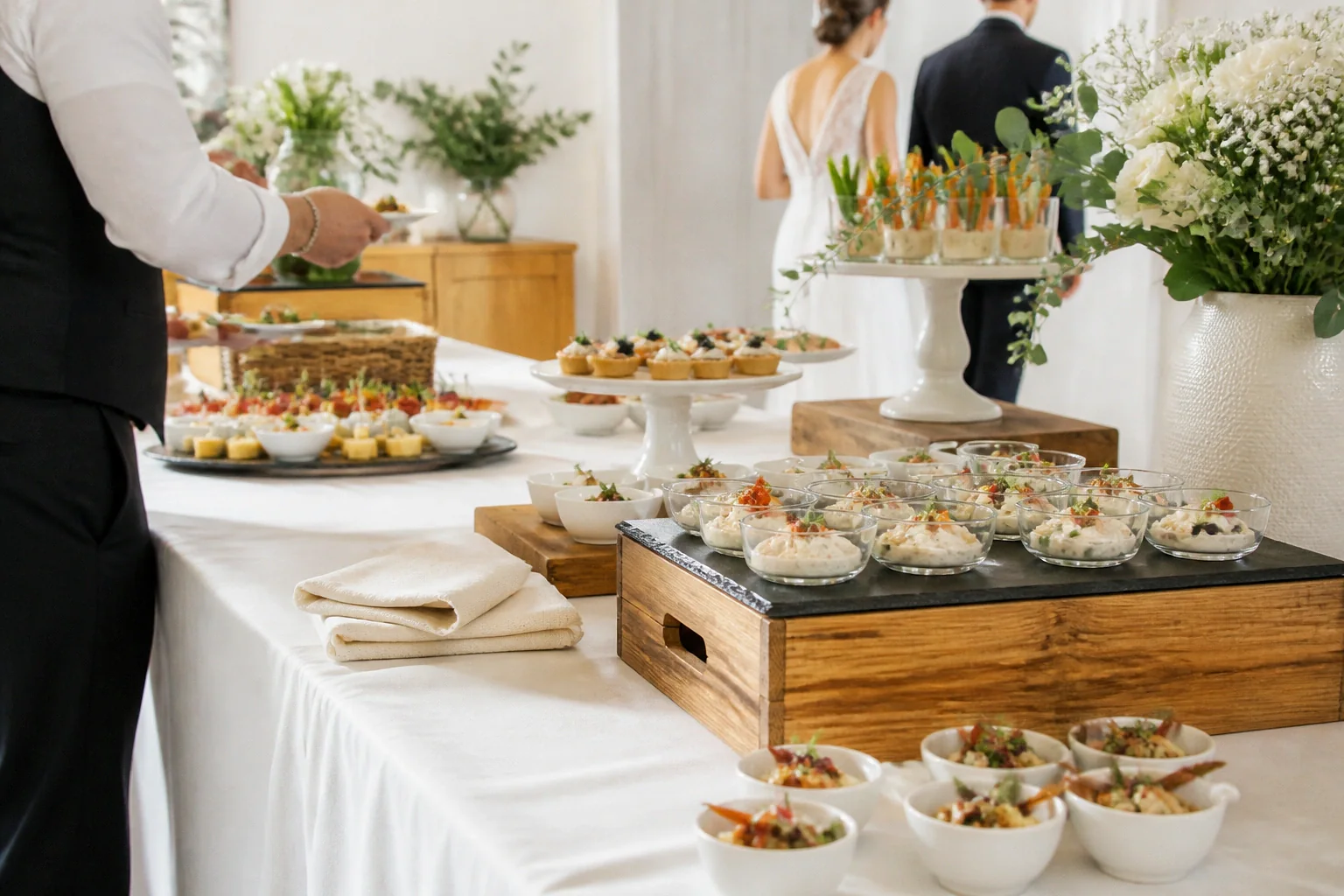 Préparations salées pour un cocktail de mariage — illustration générée par IA