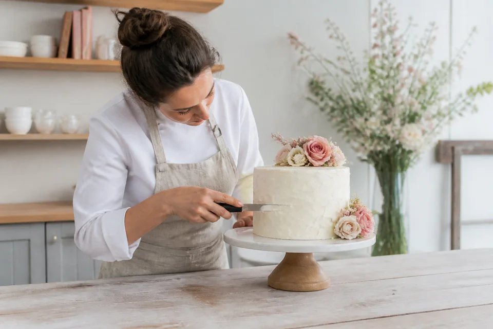 Gâteau de mariage préparé dans un atelier — illustration générée par IA
