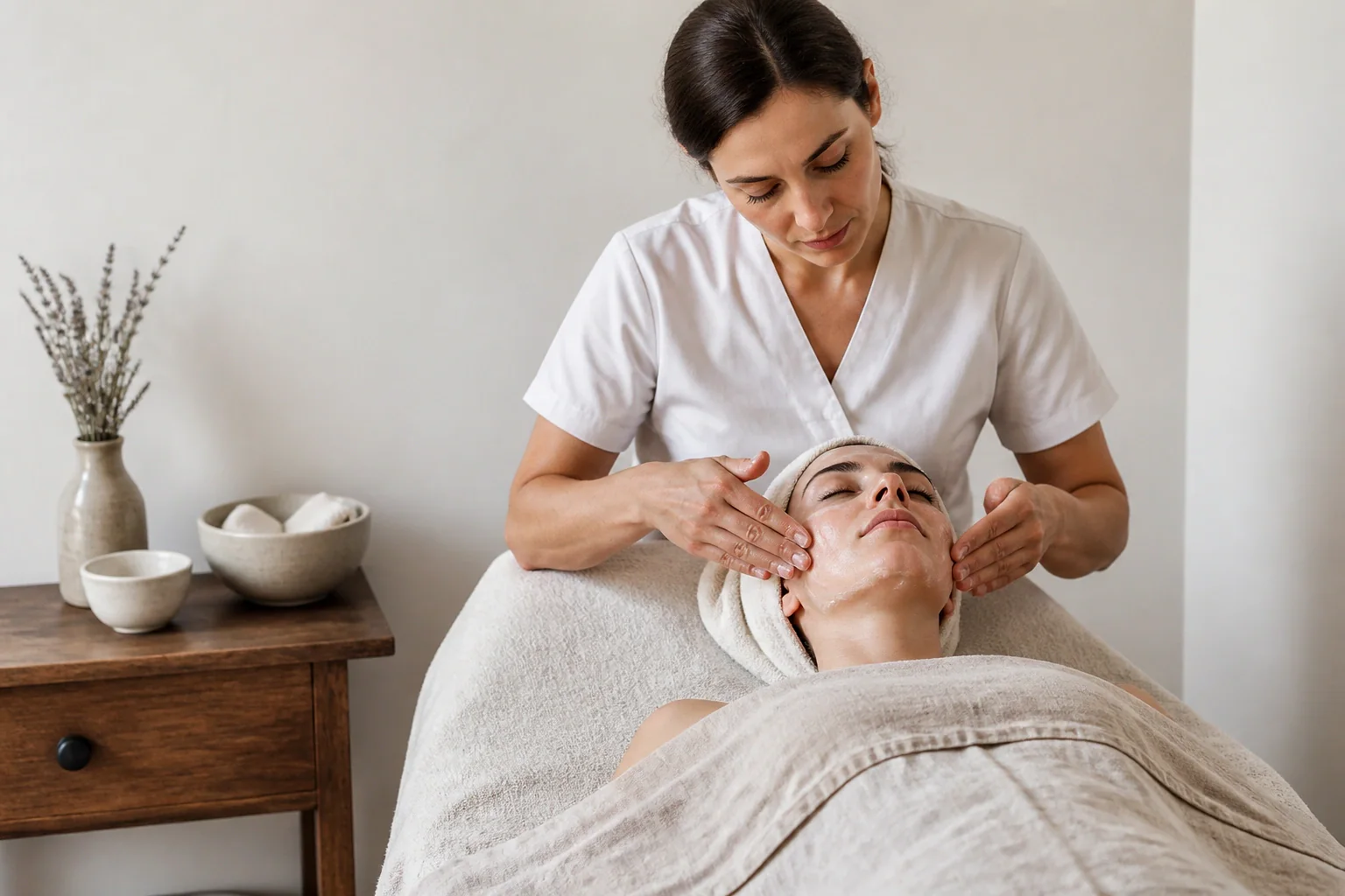Préparation de soins esthétiques avant un mariage — illustration générée par IA