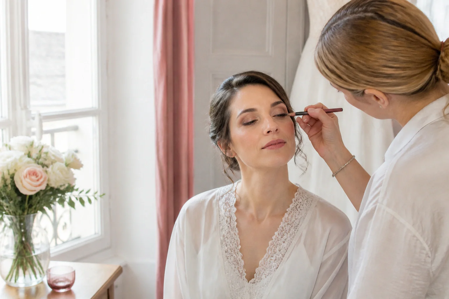 Préparation d’un maquillage de mariage — illustration générée par IA